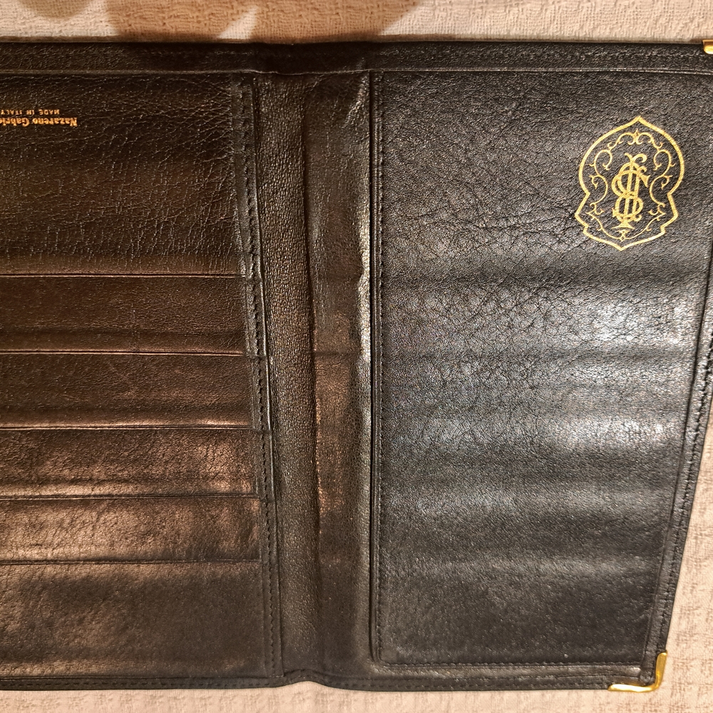 Black Leather Wallet with Gold Logo